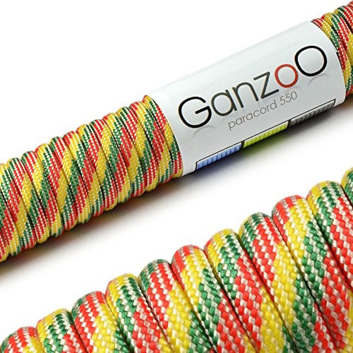 Ganzoo Paracord 550 Seil Typ 3 Outdoor-Schnur 4 mm aus Nylon & Polyester mit 7 Innensträngen für Knüpfen, Hundehalsband/Hundeleine, Camping & Survival Rot/Grün/Gelb 15 m