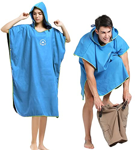 Hiturbo Mikrofaser Handtuch Poncho, Umziehhilfe Strand, Surf Poncho Herren und Damen Changing Robe, Einheitsgröße Warmer Mantel mit Kapuze, Umkleidehilfe Surfen, Schwimmen