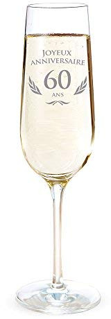 AMAVEL - Flûte de Champagne avec Gravure pour Les 60 Ans - Cadeau d'anniversaire pour Hommes et Femmes - Idée Cadeau pour Femmes - Verre à Champagne et vin Mousseux - Flûte de Champagne - Standard