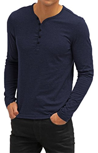 AIYINO Mens Long Sleeve t Shirts Grandad Polo Shirt (Size 2XL, 4-Long Sleeve-Navy)