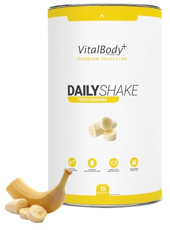VitalBody+ DailyShake, Fresh Banana, 450 g, Mahlzeitenersatz, 15 Mahlzeiten | Mahlzeitenersatz-Shake zum Abnehmen, nur 250 kcal pro Shake, vollwertig & kalorienarm ersetzen
