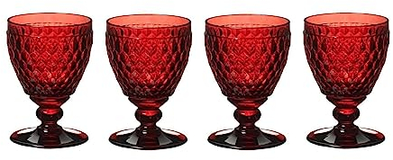 Villeroy & Boch Boston Coloured - Lot de 4 verres à vin blanc - 230 ml - Verre en cristal coloré avec motif à facettes - Passe au lave-vaisselle - Rouge