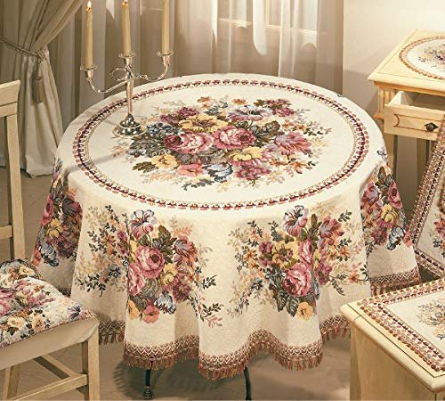 Confezioni.Giuliana Tovaglia copritavolo gobelin jacquard piazzato fiori BOUQUET classico 140x140/180/220/240 (140x240)