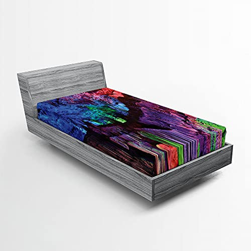 ABAKUHAUS Bunt Spannbetttuch, Regenbogen farbige Felsen, Soft Dekorativer Stoff Bettwäsche Rund-um Elastischer Gummizug, 90 cm x 200 cm, Dunkles Indigo Blau