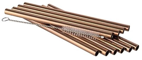 APS 93391 Lot de 11 pailles en cuivre et acier inoxydable 18/8 0,8 cm x 15 cm