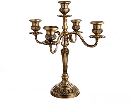5-Arming Kerzenleuchter Bronze 32cm Metall Legierung Kerzenhalter Vintage Kerzenständer, Exquisite ErleichterungKandelaber, für Stumpenkerzen Hochzeitsdekoration Kerzenschale Tischdekoration