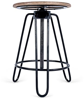 xcllnt Hairpin 102 – Handmade Industrie-Design Drehstuhl Hocker aus Metall mit Holzsitz, Schwarz