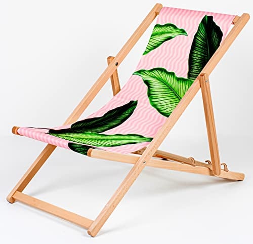 Sun Lounger - Sedia a sdraio pieghevole da giardino, schienale regolabile, leggera, pieghevole, in legno naturale, colore: rosa tropicale