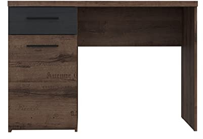 FORTE Jacky Schreibtisch mit 1 Tür und 1 Schublade, Holzwerkstoff, Schlammeiche kombiniert mit Schwarz Eiche, 110 x 76,5 x 52,7 cm