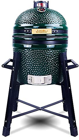London Sunshine Ceramic Kamado - Parrilla y ahumador de carbón vegetal, rejillas de acero inoxidable, cerámica de 15 pulgadas con soporte alto (verde)