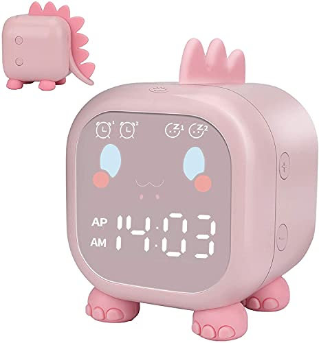MONODEAL Réveil Enfant Lumineux LED, USB Charge, Multifonctionnelle Réglable Veilleuse Compte à rebours d’Apprentissage au Sommeil pour Enfant Fille Garcons Rose