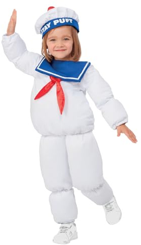 Smiffys Ghostbusters Stay Puft Costume for Kids, Classic 1984 Fancy Dress with Top, Trousers, and Hat, Officially Licensed Child Puft Dress-Up Costumes for Ages 4-6
