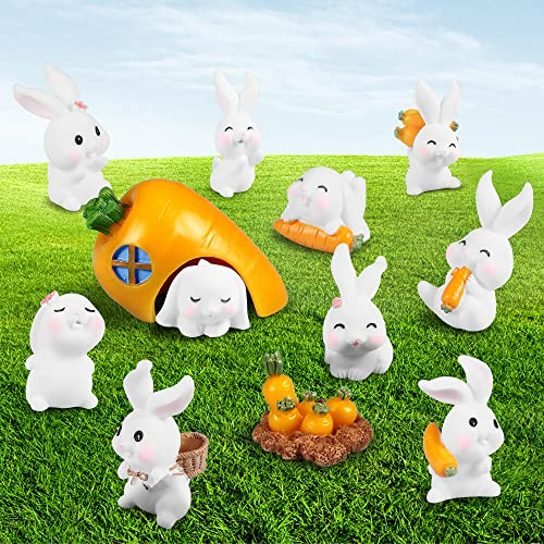12 Stücke Miniatur Kaninchen Figuren Osterhasen,Mini Harz Kaninchen Osterdeko,Dekofiguren zur Osterdekoration,Osterdekoration Kleines Geschenk für Kinder Feengarten Landschaft Bonsai Frühling Deko