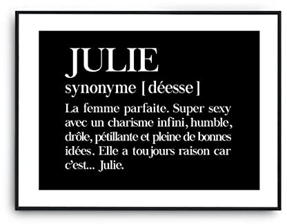 Planetee Affiche Julie Prénom définition Humour | Poster Décoration Murale papier qualité Premium A4