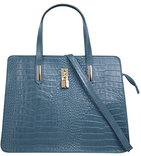 Cluty Handtasche Echt Leder Damen | Made in Italy, Smartphonefach, Kroko-Design, elegante Umhängetasche, Damentasche mit Reißverschluss, Schultertasche | 021321