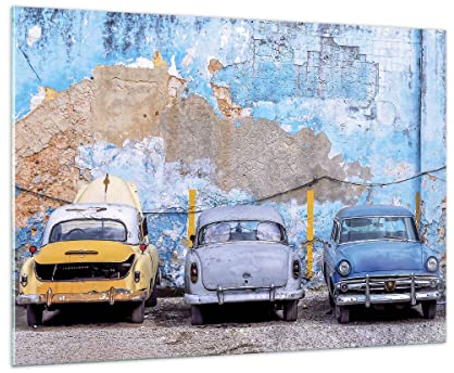 Bilder auf Glas 100x70cm Glasbild Havanna Oldtimer Autos Groß Wanddeko Bild im Glas Schlafzimmer Küche Deko Wandbilder Dekoration Wohnzimmer Modern Wall Decor Wand Kunstdruck Art GAA100x70-4376