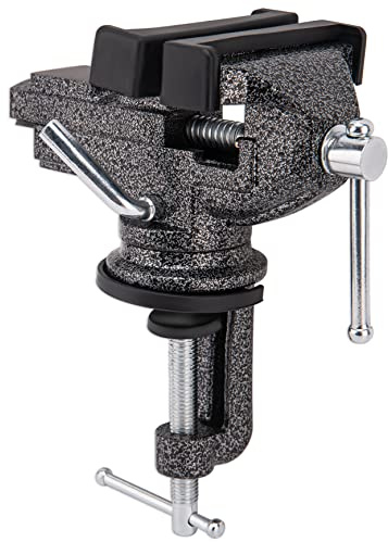 Universal Table Vise 3 Inch, Home Vise Clamp-on Portable Bench Clamp, 360° Swivel Base Clamps Fixed Tool for Woodworking, Handcraft Creations, Metalworking, Cutting Conduit, Drilling, Sawing (Black)