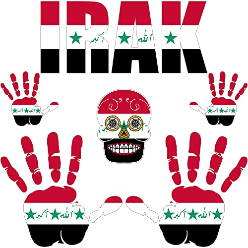Indigos UG Auto Aufkleber Irak - Fahne - Set - Skull - Hand - Schriftzug - 6-teilig - für Büro - Sticker - Heckscheibe - Autoaufkleber selbstklebend Tuning Boot Laptop LKW Sport - Flagge
