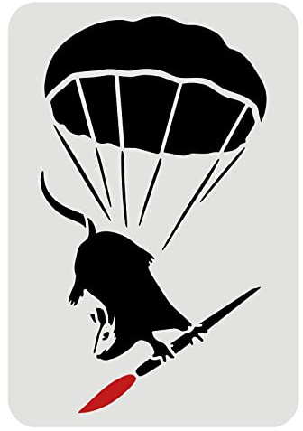 FINGERINSPIRE Banksy Paracute Ratte Schablone 29,7x21cm Paracute Maus Schablone Kunststoff Malerei Schablone Wiederverwendbare Maus Muster Schablonen zum Malen auf Holz, Boden, Wand und Fliesen
