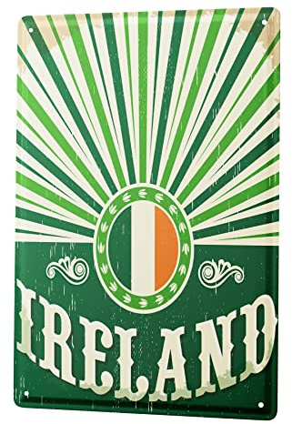 Blechschild Retro - Vintage Metall-Poster für Reise Fans - Irland Fahne Motiv - 20 x 30 cm