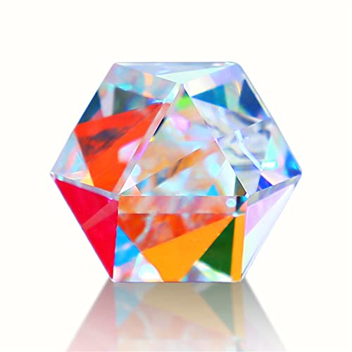 HDCRYSTALGIFTS 20mm Kristall facettierte optische Prismenstrahlteilung, Lichtbrechung, Fotografie, Wissenschaft, AB farbige Glas Prisma für Zuhause Dekoration