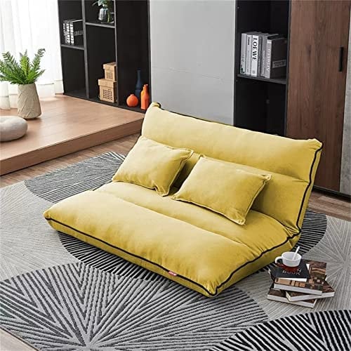 JHKZUDG Faulenzer-Couch-Schlafsessel,Klappbares Doppel-Sofa-Bett, 5-Positionen Verstellbare Bodenliege Mit 2 Kissen,Für Haus Schlafzimmer Wohnzimmer Büro,Gelb