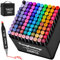Tongfushop 100 Colored Alcohol Markers Set, Dual Tip Professional Marker Pens, Colouring Pens for Adults, Kids, Art Markers for Drawing, Sketching, Graffiti, Anime, Manga, Illustration with Bag, Base