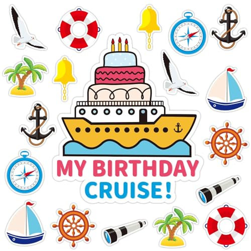 28Pcs Cruise Magnets Door Decorations Large Birthday Magnetic Cruise Ship Funny Door Decorations for Stateroom Cabin Fridge Door for Happy Birthday Anniversary Carnival Party Supplies Favors on Cruise