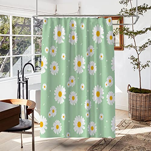 Hoisy Duschvorhänge Anti Schimmel, Textil Duschvorhang Chrysantheme Grün Gelb Weiß Größe 200X200CM