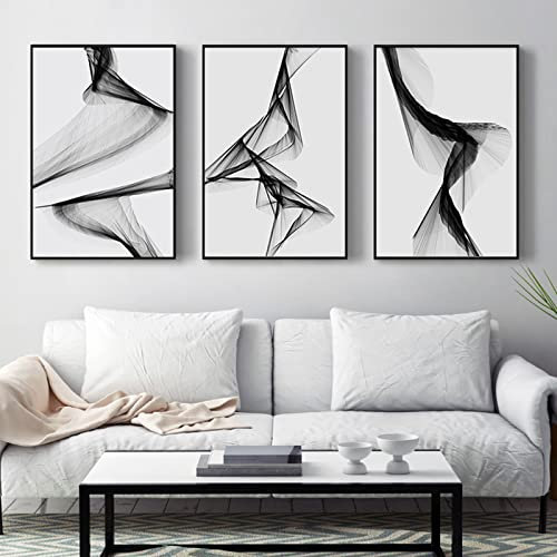 WMLBK Lot de 3 tableaux muraux, tableaux muraux, abstraits, noirs et blancs, gris, modernes, nordique, décoration murale, sans cadre, 40 x 60 cm