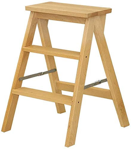 LUDIST Indoor-Kletterhocker, 3-Schicht-Leiterhocker, Multifunktions-Holz-Klappstufen-Stuhl, Massivholz-Treppenhocker/Holzfarbe