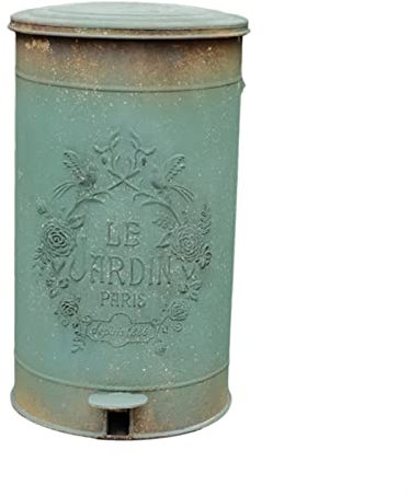Poubelle Cuisine Les ordures rondes rétro puissance de la pédale de jardin en plein air peuvent avec une poubelle ancienne en relief, diamètre 10.6 * 17.7, blanc / vert Poubelle / Poubelle Bin ( Col