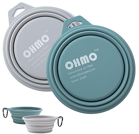 OHMO Gamelle Pliable pour Chien, (Lot de 2, 400ml, Bleu Clair et cendré) Bols en Silicone de qualité supérieure pour Animaux de Compagnie pour Chats et Chiens, gamelle de Voyage pour Chien Portables