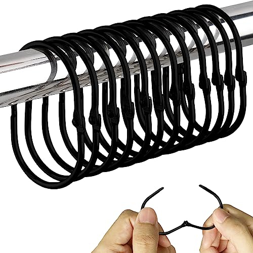 12pcs Crochets de Rideau de Douche Antirouille en Métal, Anneaux de Suspension Ovales, Accessoires pour Rideau (Noir)
