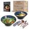 Ramen Bowl Set of 2, 1100ml Japanese Style Ceramic Noodle Bowls (with Spoons, Chopsticks Kits) for Soup, Cereal, Pasta, Pho, Udon, Mixing Salad & Snack, Home Warming Gift