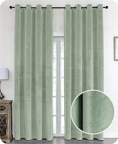 BEAUTEX Samt Vorhang Ösen Verdunkelung Gardine Velvet Blickdicht, 140x245 cm (Breite 140 cm, Höhe 245 cm, Hellgrün)