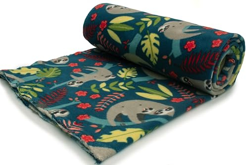 Polar Fleece DTY stoff gedruckt (250g), Faultiere, 50 x 160 cm (Meeresfarbe)