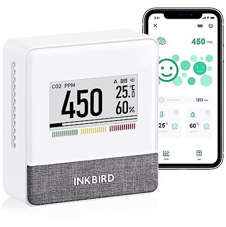 INKBIRD IAM-T1 Smart Indoor Air Quality Monitor, App Monitoring, Data Export Function, Carbon Dioxide Level Indicator, Detect Temperature, Humidity, Air Pressure