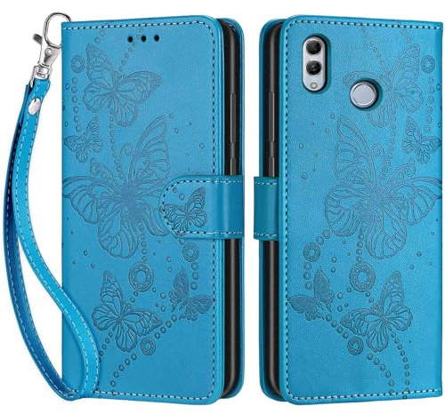 SIENIANLINE Coque pour Huawei P Smart 2019 Portefeuille Bleu | 3 emplacements cartes, 1 poche billets, Fermeture magnétique, Fonction support, Étui de protection pour Honor 10 Lite
