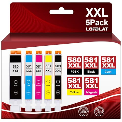LOFBLAT PGI-580 CLI-581 XXL Druckerpatronen Ersatz für Canon Canon 580 581 Multipack XXL für Canon TR8550 Druckerpatronen für Canon TS6350 für Pixma TR8550 TS705 TS6150 TS6250 TR8500 TS8350(5er-Pack)