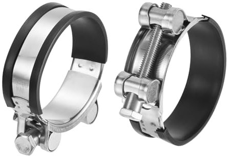 sourcing map T-Bolt Hose Clamp, 2Pcs 68-73mm Adjustable Stainless Steel Rubber Cushioned Intake Intercooler Pipe Clamps Hose Clip for Industrial