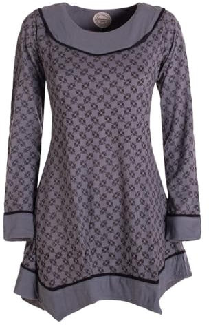 Vishes - Alternative Bekleidung - Langarm Damen Tunika Shirt-Kleid Ethno Zipfel-Bluse Blusenkleid grau 46