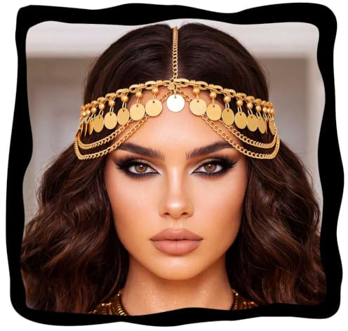 Fashband Pailletten-Kopfkette, goldfarbene Quaste, Haarkette, Braut-Kopfschmuck, Festival-Kostüm, Haarschmuck für Damen, Nicht-Edelmetall