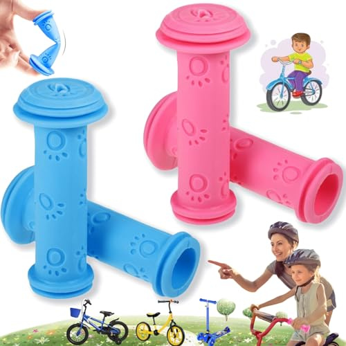Weploda 2 Paar rutschfeste Gummi fahrradgriff, lenkergriffe Fahrrad Kinder 22mm,dauerhaft Fahrradgriffe Kinder,Niedlich Gummi fahrradgriff,Lenkergriffe Fahrrad,Für Kinderlaufrad(Rosa Blau)