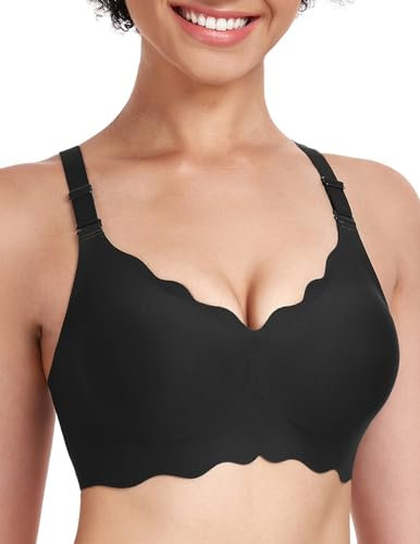 Uroagous Glatter BH Damen Ohne Bügel Blütenblatt-Design Ohne Bügel Nahtloser Damen Mit Zusätzlicher-Verlängerung - Schwarz, S