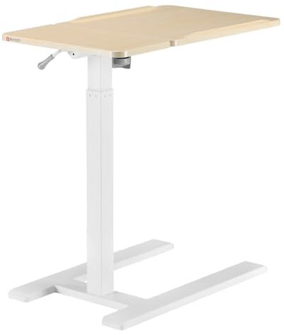 SIHOO D01 höhenverstellbarer Schreibtisch mit Rollen – mobiler Bürotisch, pneumatisches System, schnelle Montage und ausgezeichnete Qualität für Zuhause/Krankenhaus (Ahornholz mit weißer Oberfläche)