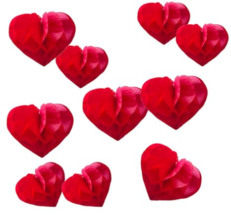 YLY's love Herzförmige Papier Wabenball Dekoration 10er Honeycomb Balls zum Aufhängen Seidenpapier schöne Dekor für Geburtstag Hochzeitsfest Babyshower Party Brautduschen (Rot)