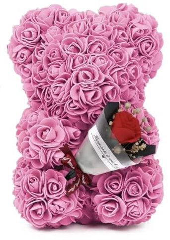 Gifts for Her - Rose Bear - Rose Flowers Bear, Unique Gifts, Gifts for Girls,Gifts for mom,Birthday Gifts,Flower delivery - only Teddy Bear Included (Teddy bear, Pink with flower)