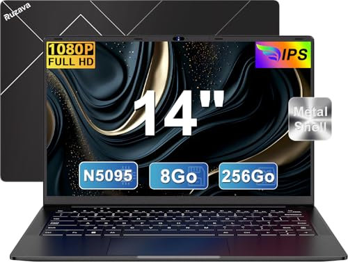 Ordinateur Portable 14 Pouces Celeron N5095(jusqu'à 2,9 GHz)8Go DDR4 Win11 256Go SSD Extension1To 5G WiFi FHD PC Portable avec Souris sans Fil qwerty Clavier avec AZERTY Membranedu Clavier - Noir PC