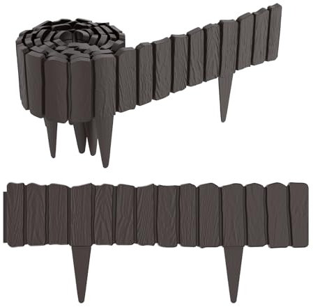 Aufun 4,6m Holzoptik Beeteinfassung zuschneidbar Beetumrandung Rasenkante Palisadenzaun Holzzaun klein Beetbegrenzung Palisaden Deko Gartenpalisade Beetzaun (Braun)